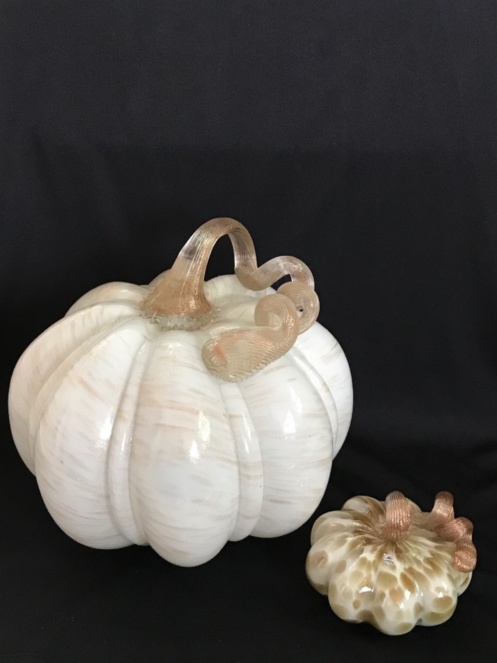 Art Blown Glass Pumpkins Metallic Glass White Gold Tan